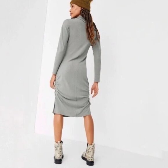 NWT Anthropologie Saturday Sunday Emily Ruched Midi Dress, XS, Moss Green - Picture 2 of 12